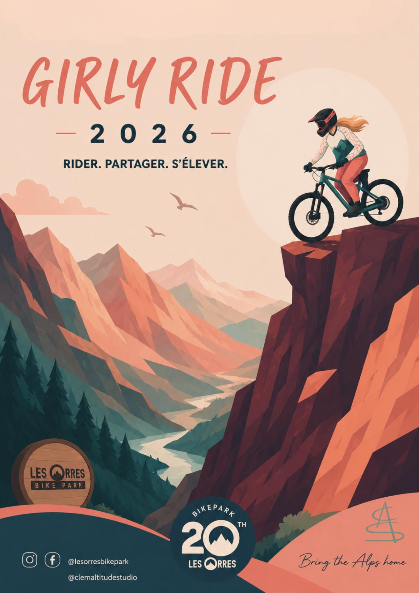 Girly Ride 2026 — affiche illustrée pour Les Orres Bike Park
